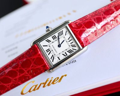 TW Factory Cartier Tank Must 33.7*25.5/29.5*22MM Stainless Steel 751 Movement Calfskin Black/Red Strap Watch